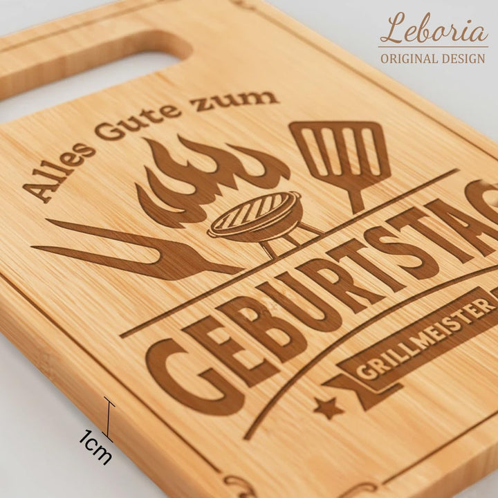 Geburtstagsgeschenk für Männer, Schneidebrett mit Gravur - Alles Gute zum GEBURTSTAG GRILLMEISTER, M