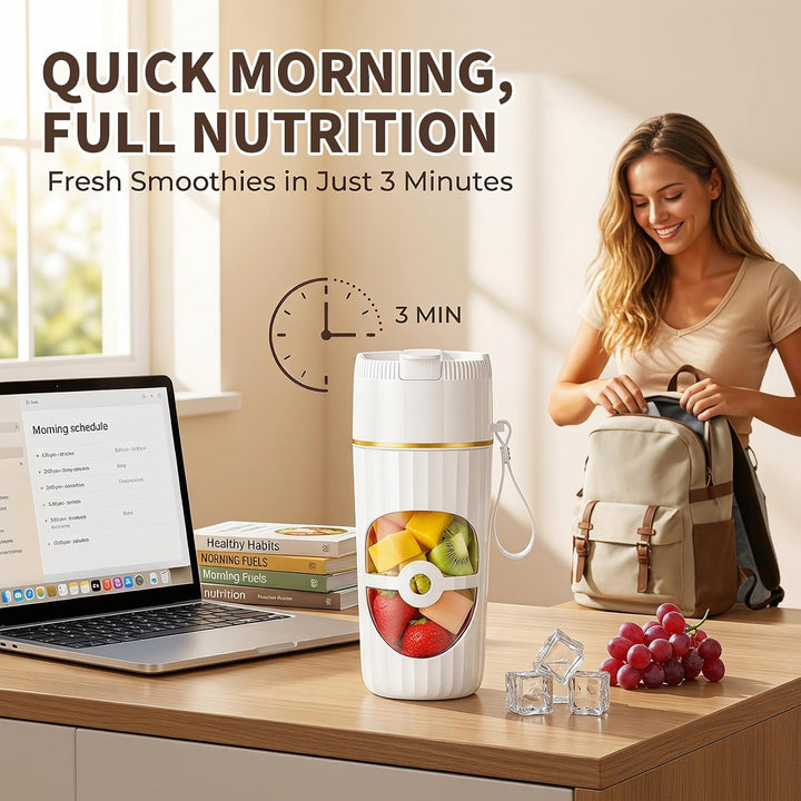 Tragbarer Mixer, 400ml Smoothie Maker to go, Portable Blender mit 10 Edelstahlklingen, USB wiederauf