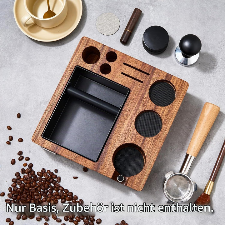LingTing Espresso Tampierstation 51/54MM aus Massiv Nussbaum - Barista Arbeitsplatz mit Anti-Druck