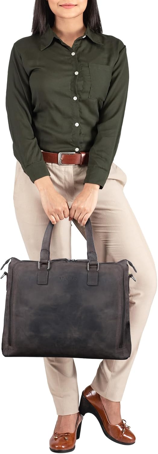 STILORD 'Claire' Businesstasche Damen Leder 15 Zoll Laptoptasche DIN A4 Aktentasche Umhängetasche un
