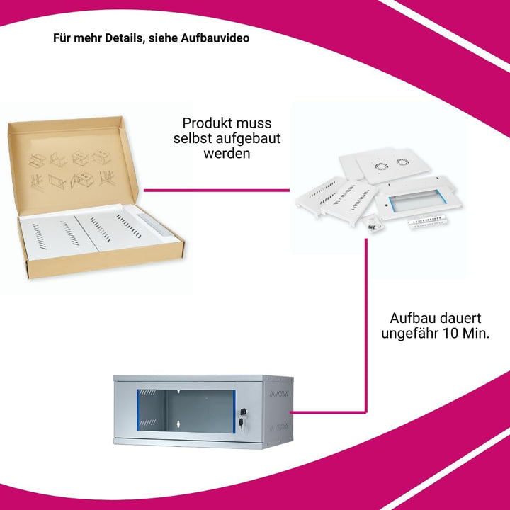 KOSCOM CONNECT Netzwerkschrank 19 Zoll 12 HE I 400 mm Tiefe I Serverschrank Grau I Wandmontage I abs