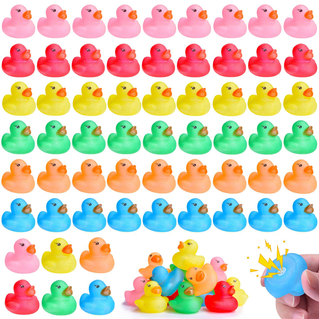 60 Stück Glitzer Badeenten Set – Mini Quietscheente mit Farb-Flash Bunte Gummiente Kinder Badespielz
