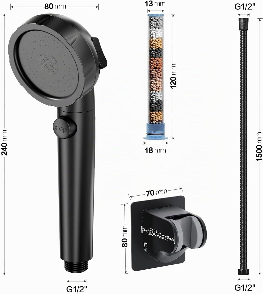 KAIYING Wassersparender Duschkopf mit Filter Gegen Kalk für Hartes Wasser, 3+1 Sprühmodi Duschbrause