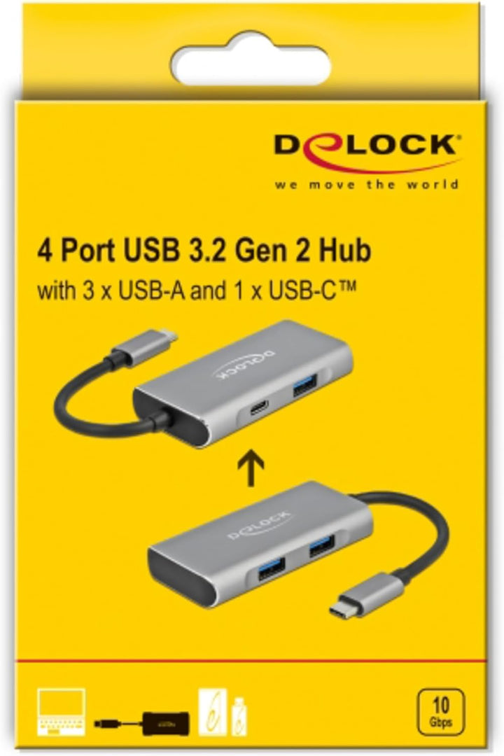 Delock Externer USB 3.2 Gen 2 Type-C Hub mit 3 x Typ-A und 1 x Type-C
