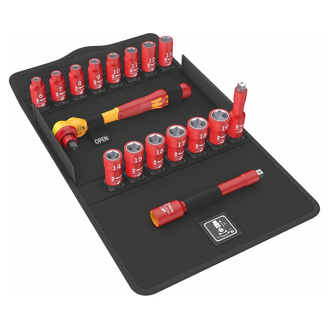 Wera 05004970001 8100 SB VDE 1 Zyklop Knarrensatz, Isoliert, Umschalthebel, 17-teilig, 3/8 Zoll Einz