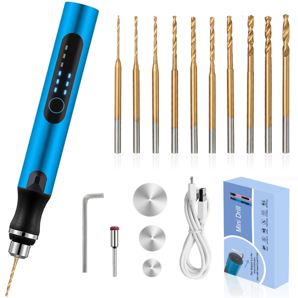 Kabelloser Mini-Bohrstift mit 3 Geschwindigkeiten und 8 kleinen Bohrern, wiederaufladbarer elektrisc