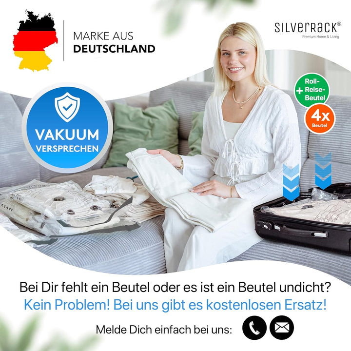 SilverRack XL Jumbo Vakuumbeutel für Kleidung, Reise u. Bettdecken [20 Stück] - INKL HANDPUMPE u. ET