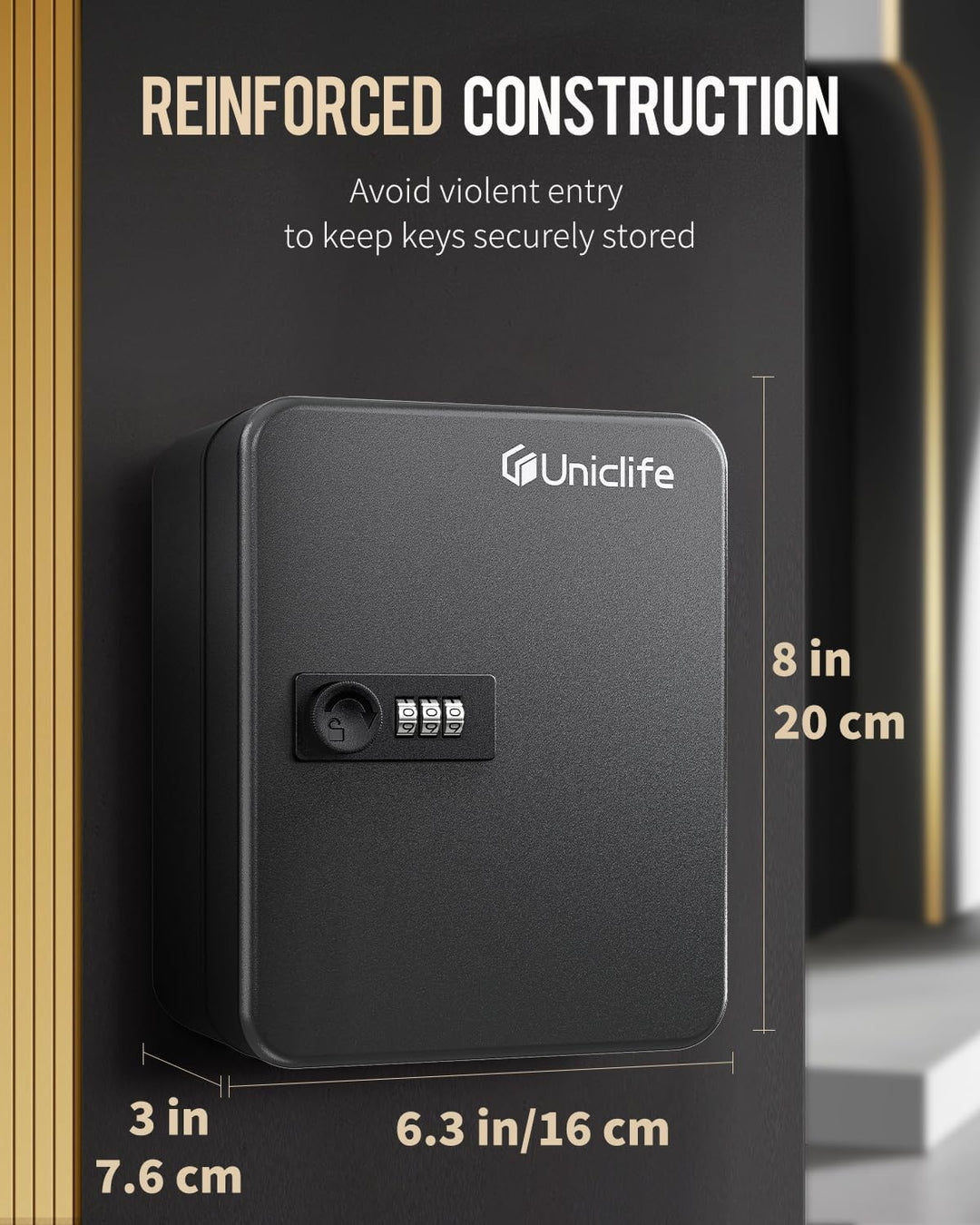 Uniclife Schlüsselschrank mit 20 Positionen und Kombinationsschloss Rücksetzbarer Schwarzer Digitale
