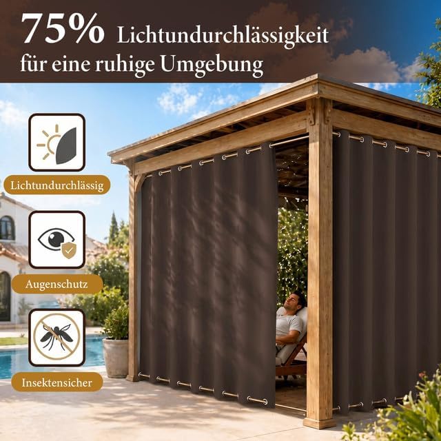 Rosnek Outdoor Vorhang Wetterfest mit Ösen, Outdoorvorhänge B 254×H 243 cm Outdoor Vorhänge Wasserdi