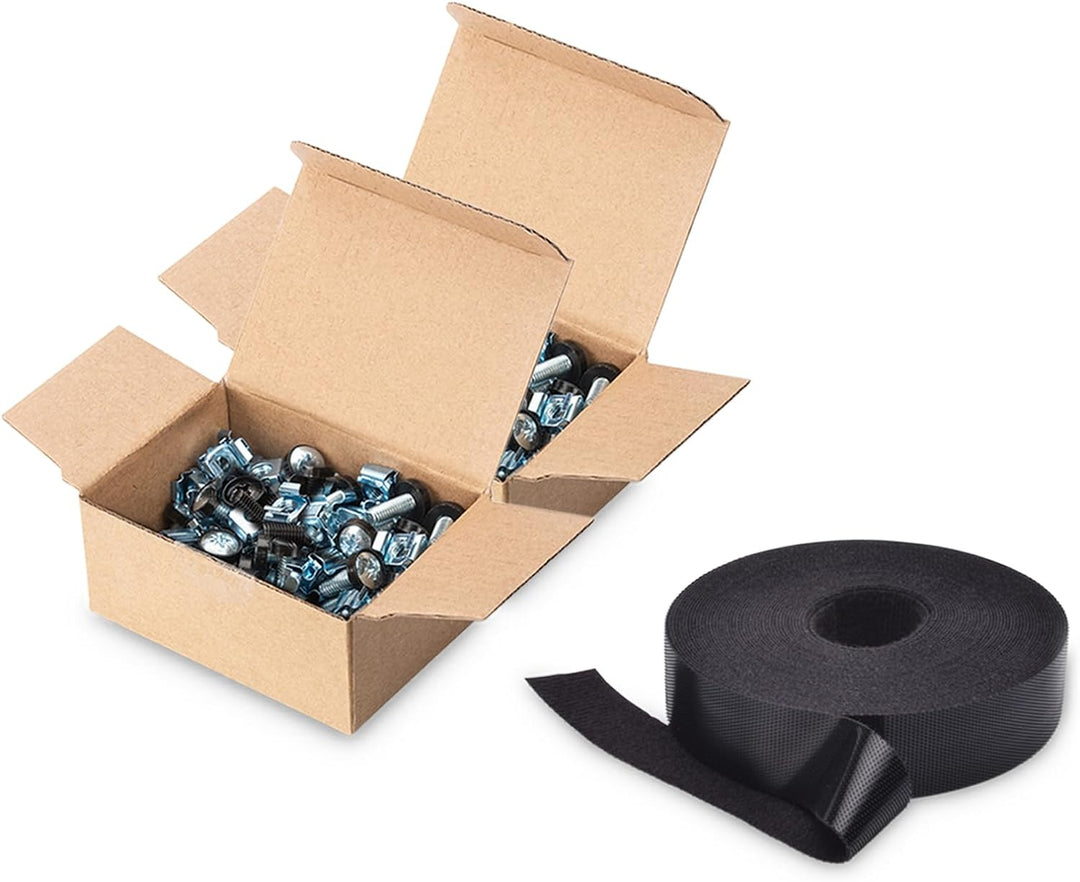 DIGITUS M6 Schrauben & Käfigmuttern – 100 Stück Set – Für 19-Zoll & 10-Zoll Schränke + Klettband für