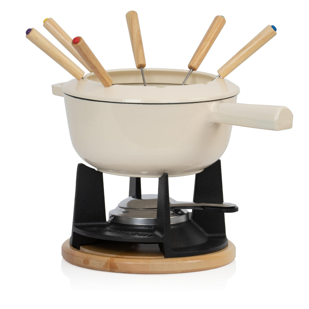 Mahlzeit Gusseisen Fondue Set für 6 Personen | 2 Liter | Fondueset 13 teilig mit Brenner und Gabeln