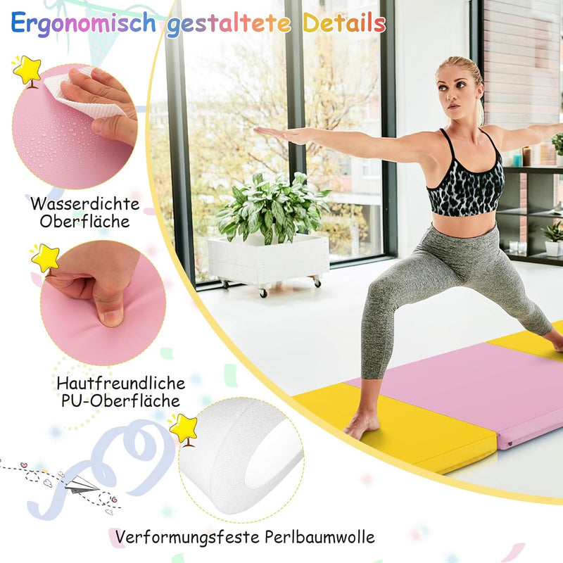 COSTWAY 180 x 60 x 5 cm Weichbodenmatte klappbar, Gymnastikmatte tragbar, Yogamatte wasserabweisend,