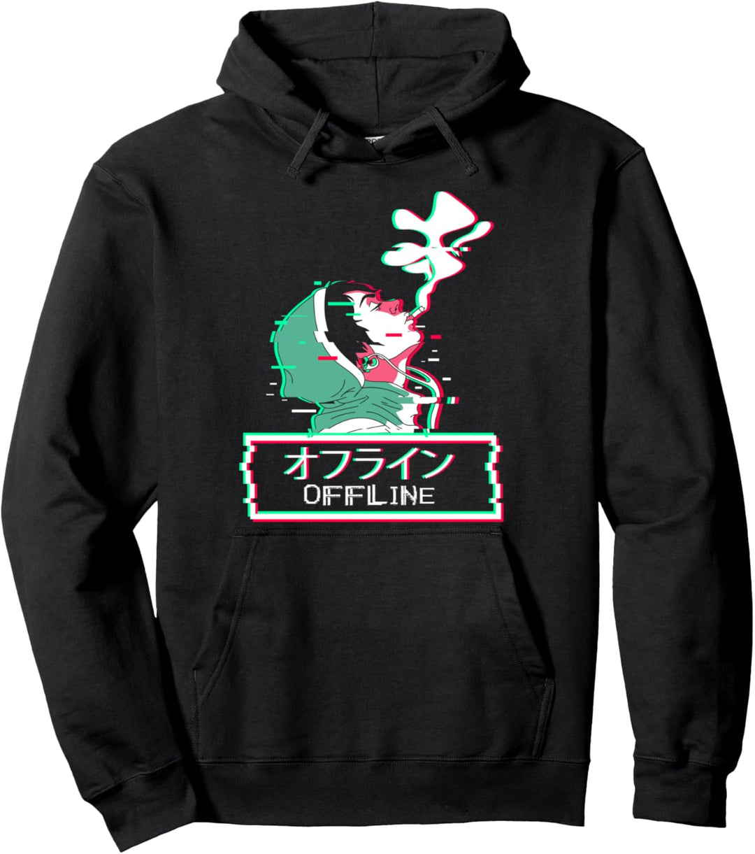 Smoking Anti-Social Anime Boy - Japanese Aesthetic Vaporwave Pullover Hoodie