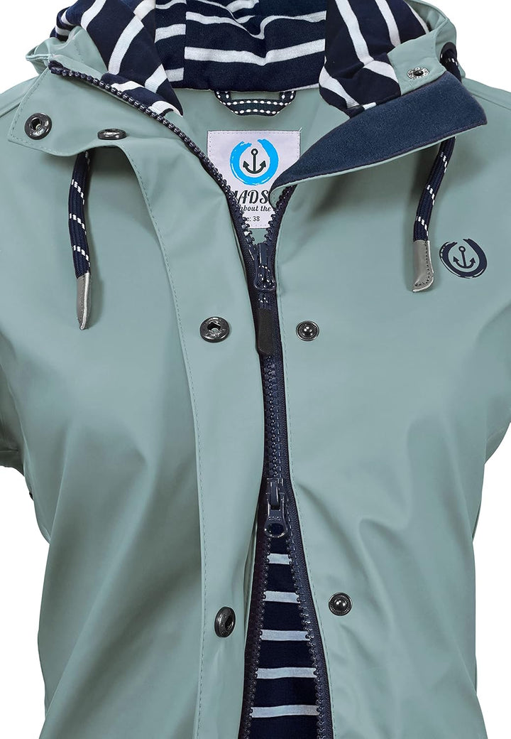 MADSea Damen Regenmantel Friesennerz gestreiftes Innenfutter Lindgrün 38 hellblau, 38 hellblau