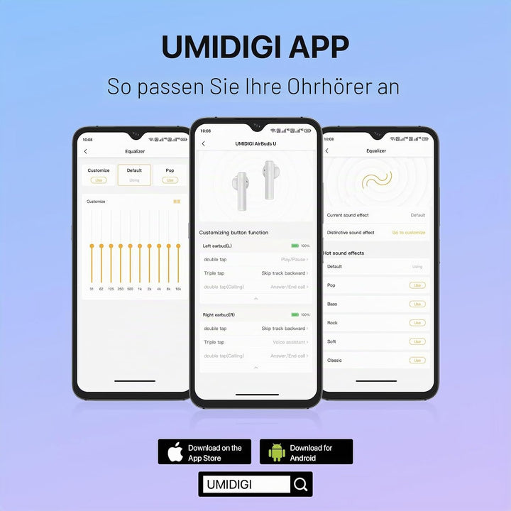 UMIDIGI Bluetooth Kopfhörer, Bluetooth 5.1 In-Ear Kopfhörer, Wasserdicht, Touch Control, 24 Stunden