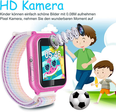 Retysaz Smartwatch Kinder, Spiele, Telefon für Mädchen und Jungen (Rosa-A1), Rosa-A1