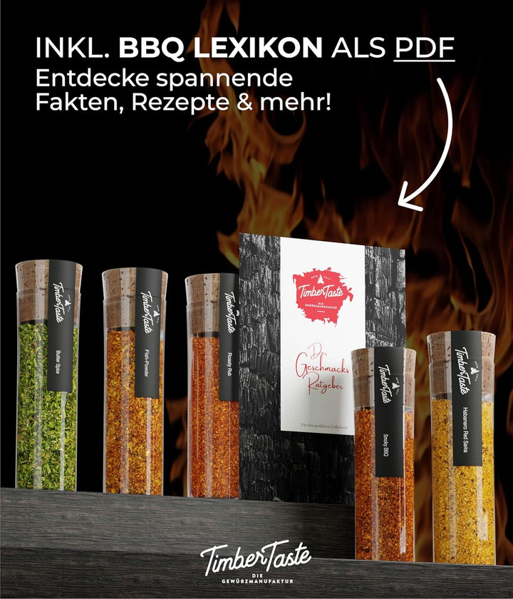 TIMBER TASTE® Grill Gewürze Geschenkset Männer | 5 erlesene BBQ Grillgewürze inkl. Rezepte | Grill Z