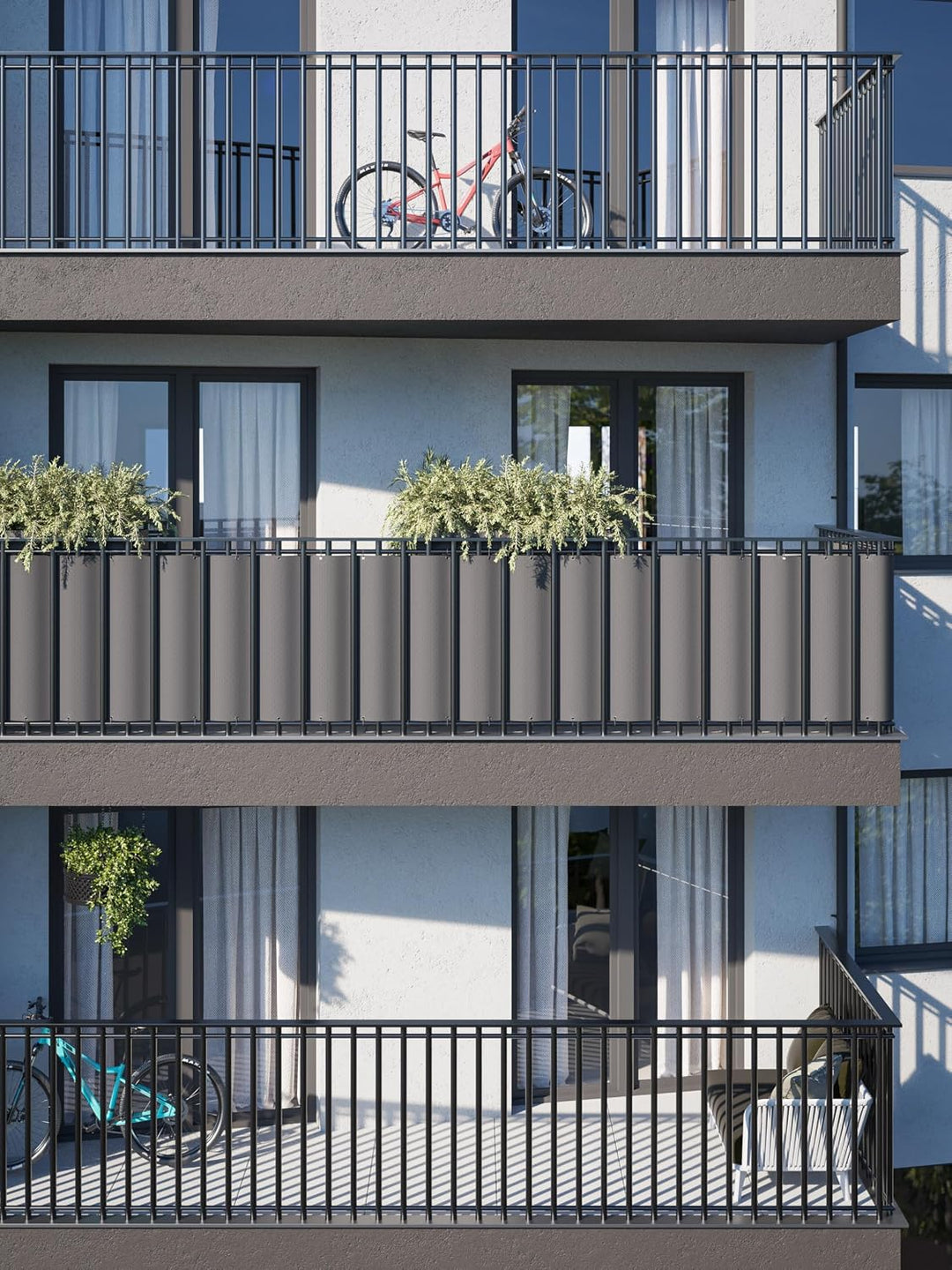 COVER IT Balkon Sichtschutz 95 x 700 cm Graphit | Balkonsichtschutz ohne Bohren mit Ösen für Balkon,