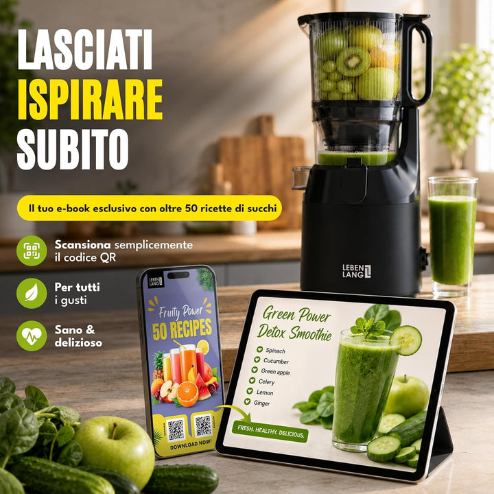 LEBENLANG Entsafter Slow Juicer - Inkl. Rezeptbuch &amp; Grosse 130mm Öffnung I Perfekt für Obst ganze F