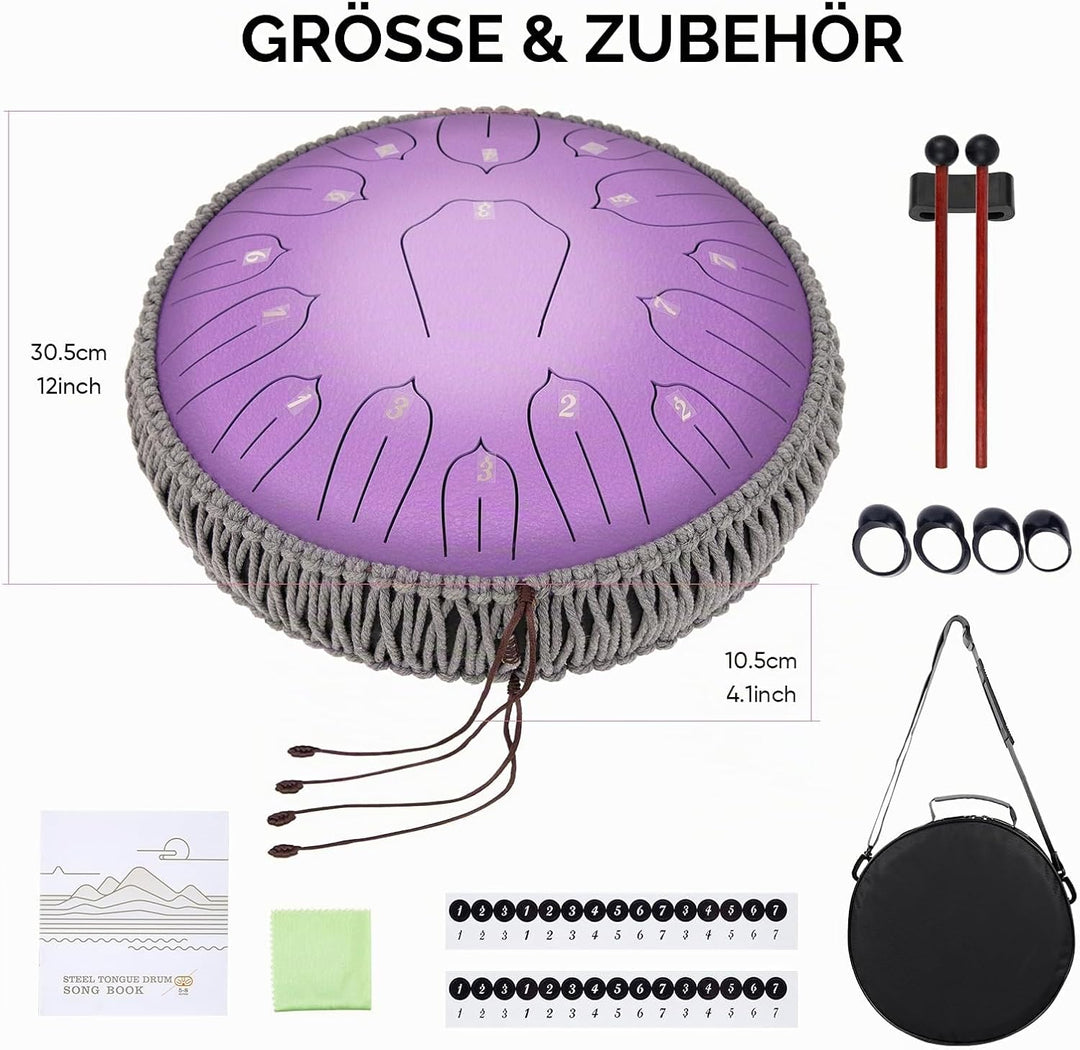 Musfunny Zungentrommel Handpan Steel Tongue Drum: 12 Zoll 15 Tone Stahlzungentrommel D-Dur Handpan I