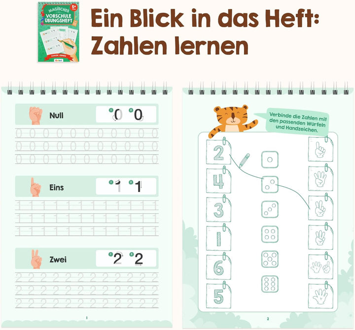 Edubini Magische Vorschule Übungshefte ab 5 Jahren für Junge & Mädchen - [Heft + Stift] - Wiederverw