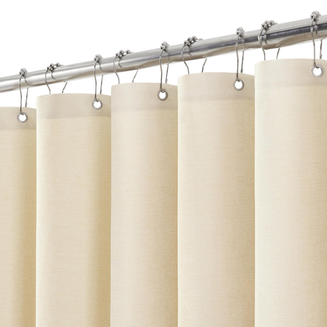 VANZAVANZU Duschvorhang Leinen mit Metall Duschvorhangringe Stoff Textil Badewannenvorhang Anti Schi