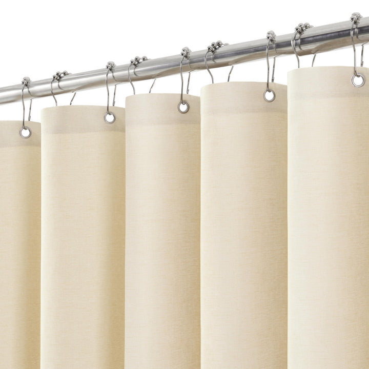VANZAVANZU Duschvorhang Leinen mit Metall Duschvorhangringe Stoff Textil Badewannenvorhang Anti Schi