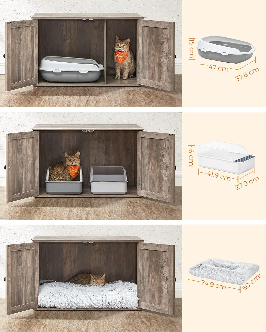 Feandrea Katzenhaus, Katzenklo-Schrank mit herausnehmbarer Trennwand, Tisch, 80 x 53 x 50 cm, Greige