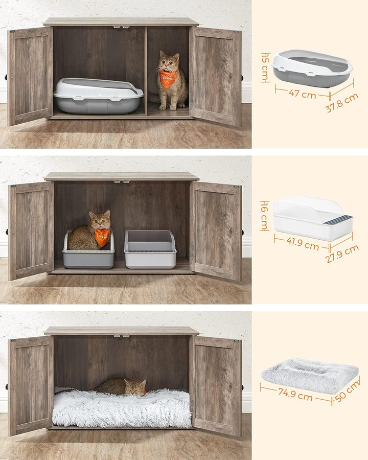 Feandrea Katzenhaus, Katzenklo-Schrank mit herausnehmbarer Trennwand, Tisch, 80 x 53 x 50 cm, Greige