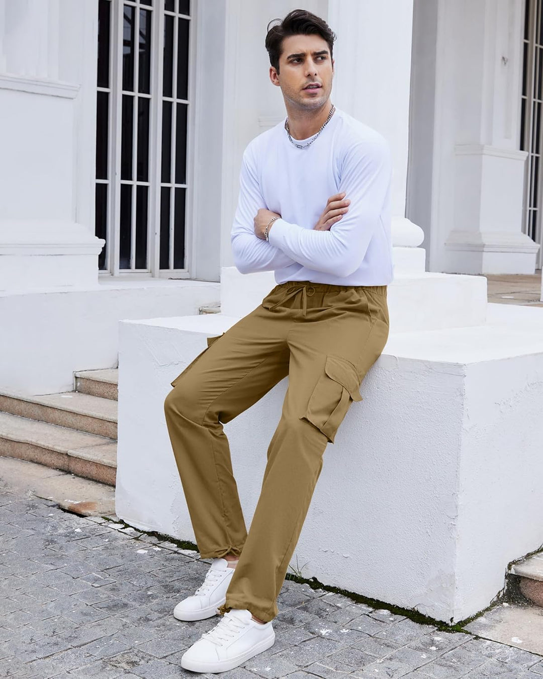 YAOHUOLE Herren Hose Lang Rangerhose Herren Hose Lang Regular Fit mit Taschen Elastischer Bund S 01