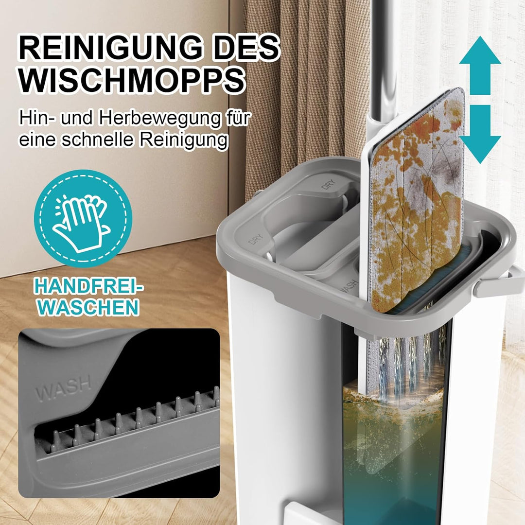 Masthome Wischmopp Set mit Eimer, 140cm Edelstahl Griff Wischmopp und Putzeimer Set, Bodenwischer Se