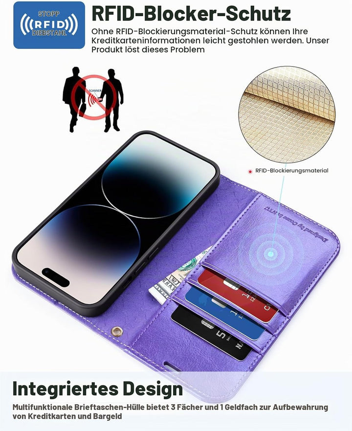 OCASE iPhone 15 Pro Max Hülle(2in1) Leder Stossfestes Case [Abnehmbare magnetische Hülle] [Kabellose
