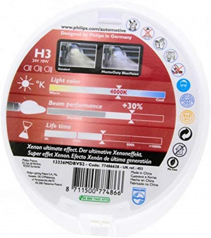 Philips automotive lighting MasterDuty BlueVision 24V H3 Scheinwerferlampe, 77486628 H3 Duo Box, H3
