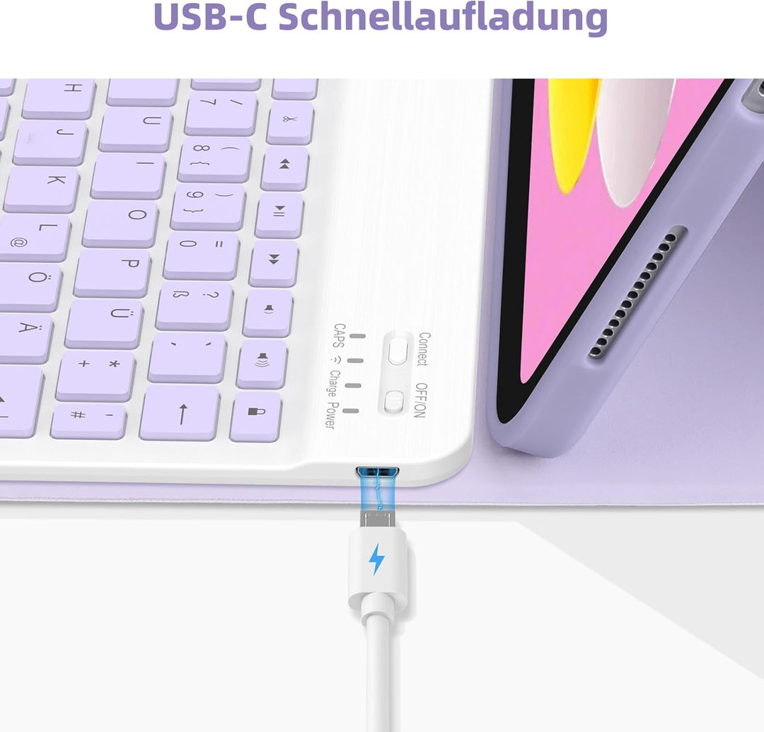 Bettdow für iPad A16 11. Generation 2025/10.Generation 2022 Tastatur Hülle, Hoch-/Querformat Verwend