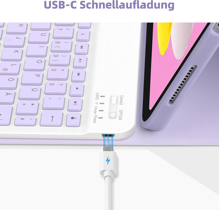 Bettdow für iPad A16 11. Generation 2025/10.Generation 2022 Tastatur Hülle, Hoch-/Querformat Verwend