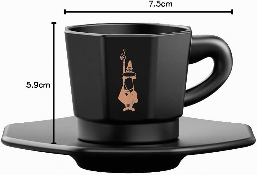 Bialetti Octagonal Cups, Set of 4 Cups, Matt Black and Rose Gold, 75 ml, RTATZ403