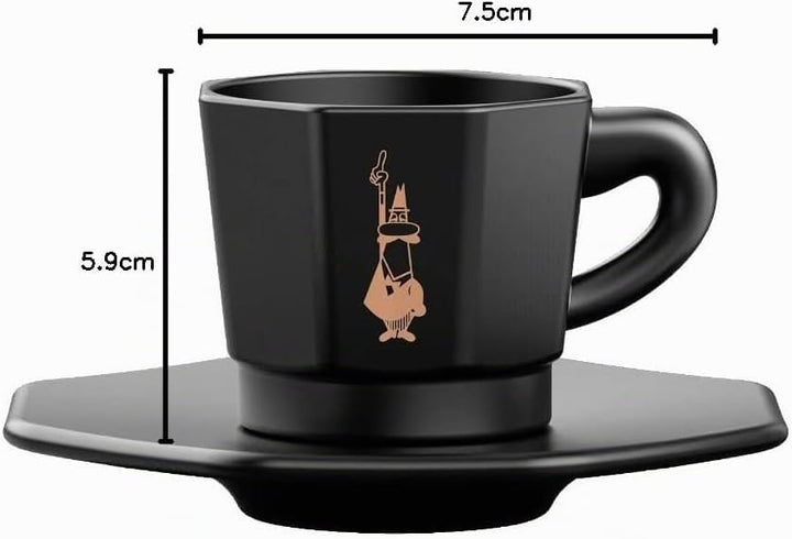 Bialetti Octagonal Cups, Set of 4 Cups, Matt Black and Rose Gold, 75 ml, RTATZ403