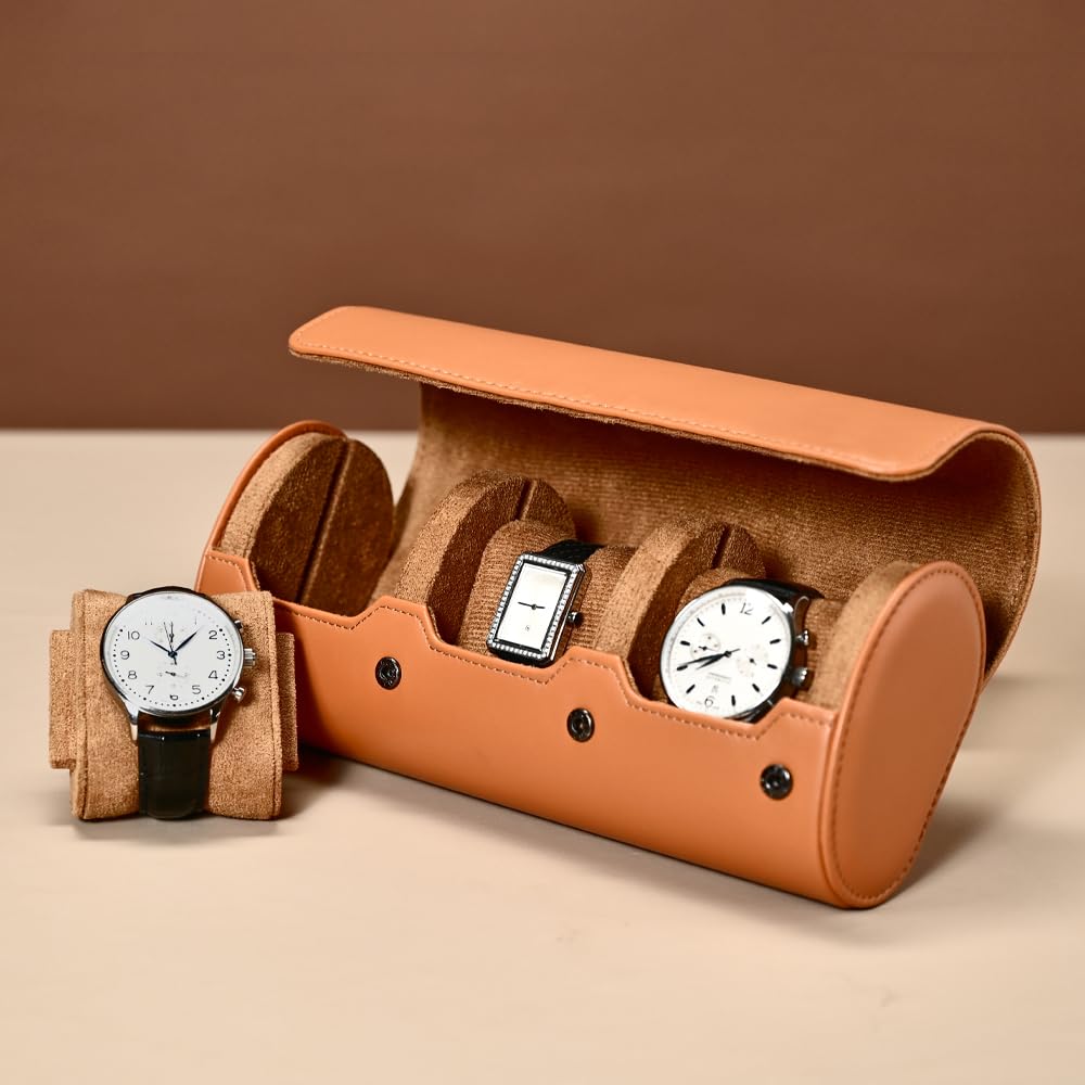 Oirlv Luxus PU Leder 3 Schlitze Uhrenrolle Uhrenbox Für Geschenkbox Weihnachten Jubiläum Geburtstag(