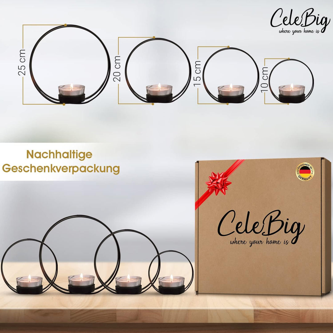 CeleBig® Kerzenständer 4er Set | Teelichthalter Schwarz | Kerzenständer Schwarz | Kerzenhalter mit W