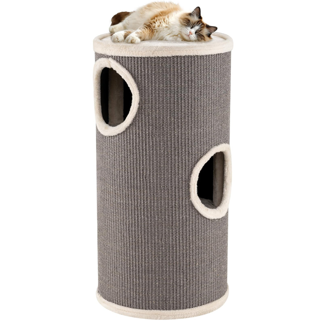 SOARS Kratztonne für Katzen, 70 cm Katzentonne mit 3 Höhlen, Liegefläche und Sisalkratzfläche, Kratz