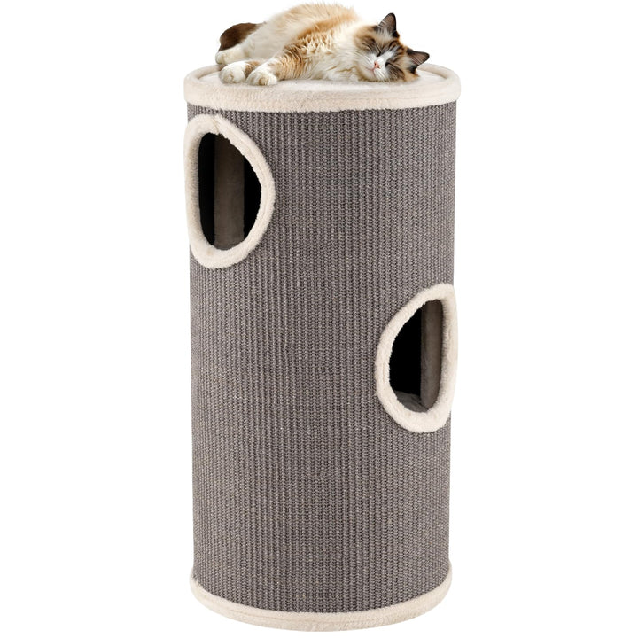 SOARS Kratztonne für Katzen, 70 cm Katzentonne mit 3 Höhlen, Liegefläche und Sisalkratzfläche, Kratz