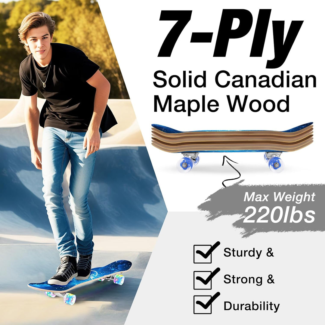BELEEV Skateboard 31x8 Zoll Komplette Cruiser Skateboard für Kinder Jugendliche Erwachsene, 7-Lagige
