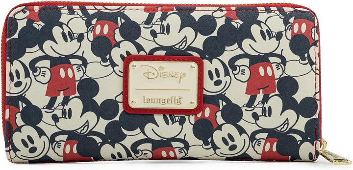Loungefly Disney Mickey & Minnie Mouse Geldbörse mit Reissverschluss rund Clutch Kunstleder, Mehrfar