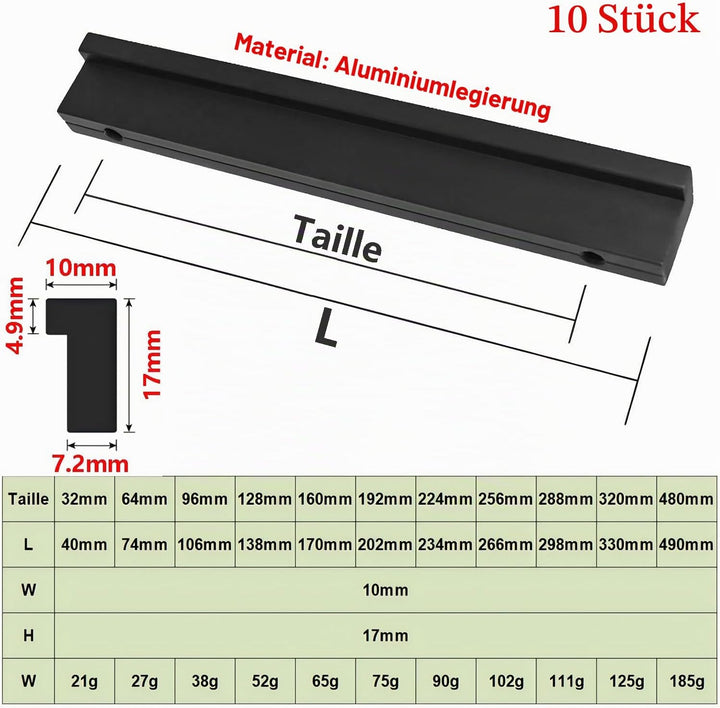 Qrity 10x Möbelgriffe Lochabstand 32mm Türgriffe Küche Stangengriff Schrankgriffe Schubladengriffe K