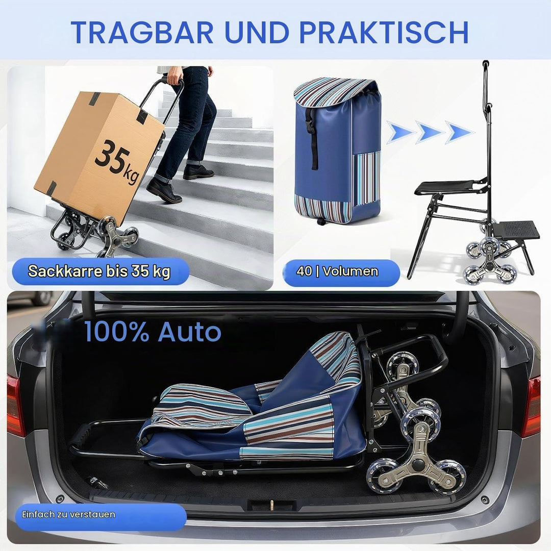 Teodute Shopping Trolley Stair Climber mit Klappsitz, 35L Capacity