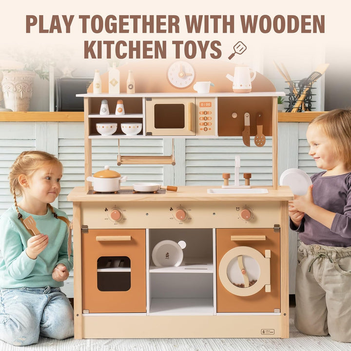 ROBUD Puppenküche aus Holz,Küche Spielset, Kleinkind Küche Set für Alter 3+ Karamellfarbe, Karamellf