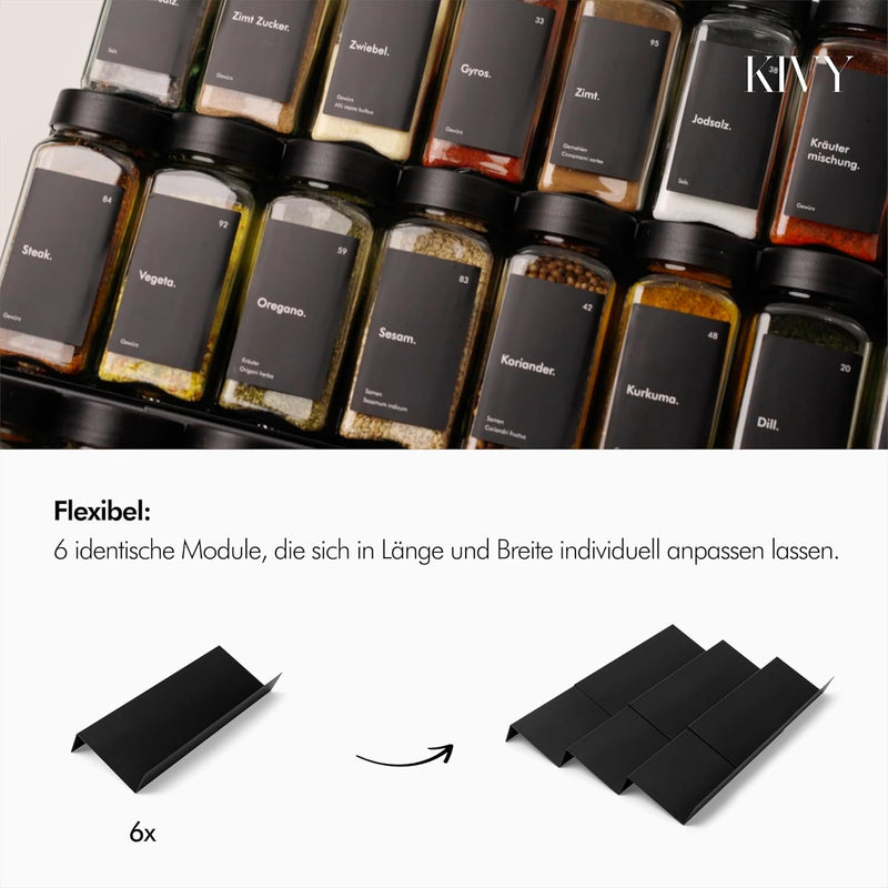 KIVY Gewürzregal Schublade Metall - Verstellbar & passend für alle Schubladen - Gewürz Organizer Sch