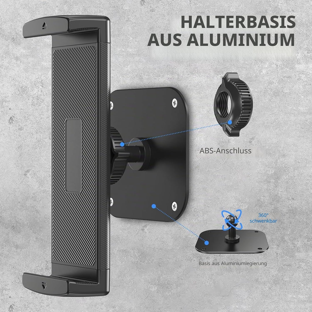Lucrave Tablet Wandhalterung, iPad Wandhalterung aus Aluminium, 360° drehbare, verstellbare Wandhalt