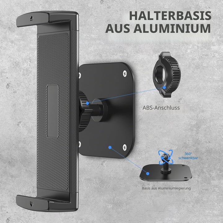 Lucrave Tablet Wandhalterung, iPad Wandhalterung aus Aluminium, 360° drehbare, verstellbare Wandhalt