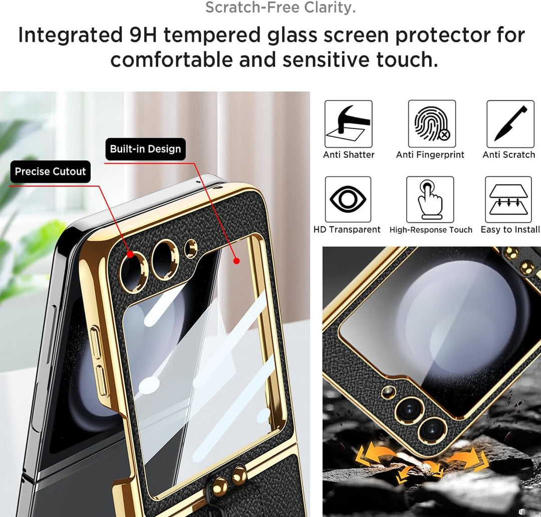 Miimall Lederhülle Kompatibel mit Samsung Galaxy Z Flip 6/Flip7 FE Hülle mit Band+Ring Ständer [HD D